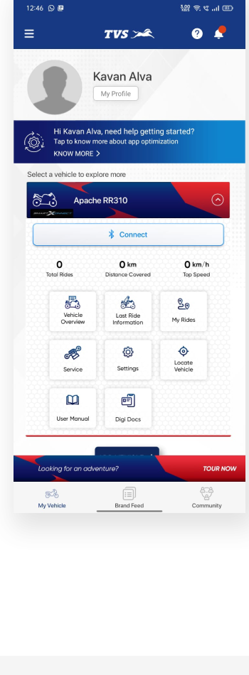 TVS Connect existing dashboard screen audit